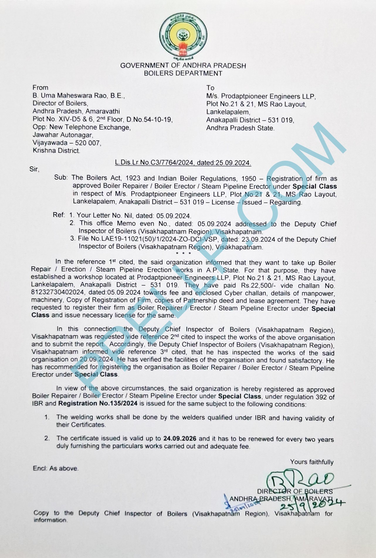 Indian Boiler Regulations Certificate